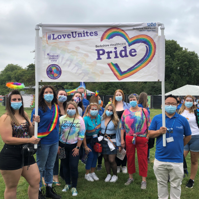 People gathered at the Pride event