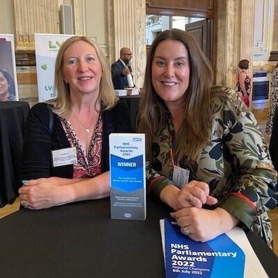 Clare Moran, BHFT and Andrea Shand, Oxford Health with the award.