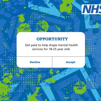 Phone notification which reads: Opportunity - Get paid to help shape mental health services for 18-25 year olds. Accept or Decline.