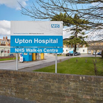 Image of the entrance sign at Upton Hospital