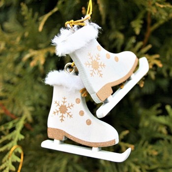 A Christmas tree decoration of pair of ice skates 