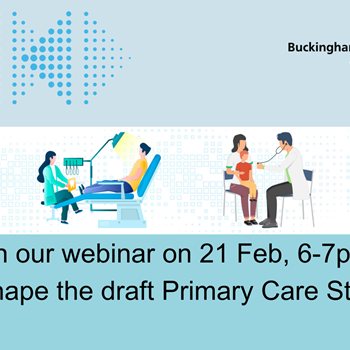 BOB webinar graphic that says 'Join our webinar on 21 Feb, 6-7pm. Help shape the draft primary care strategy'.