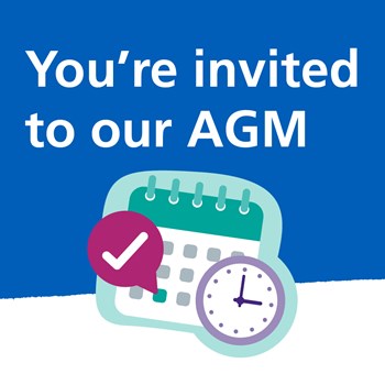 Graphic with a calendar that says "You're invited to our AGM"