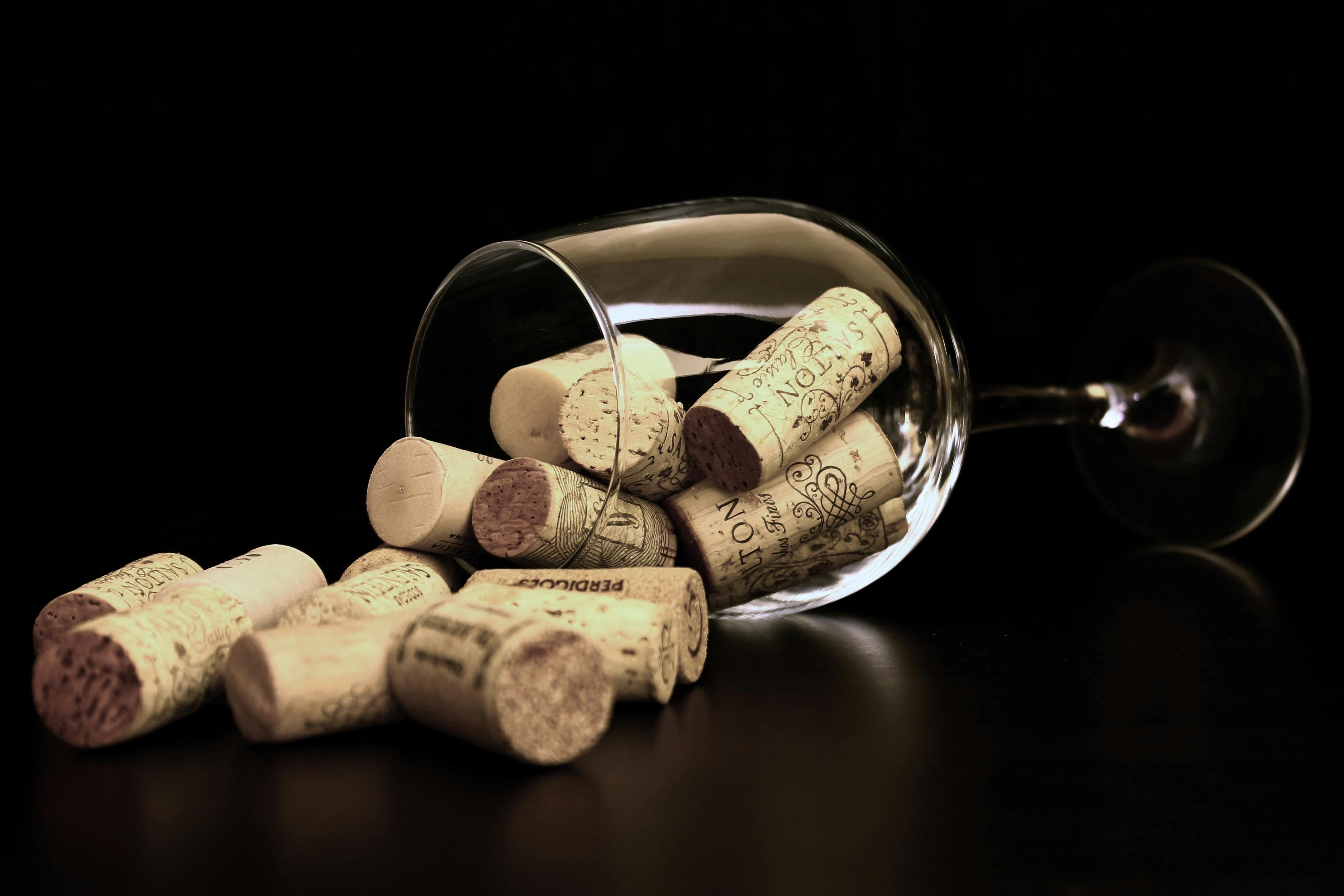 Wine glass with corks