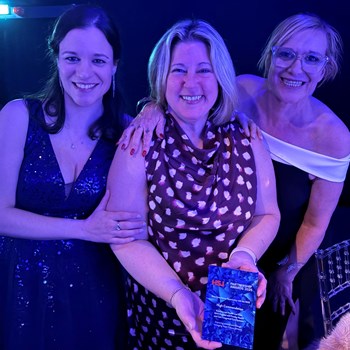 Three members of our Heart Function team collecting 'Highly Commended' HSJ Partnership award