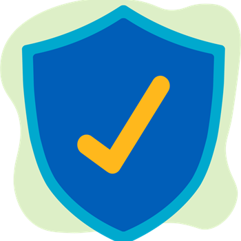 Blue safeguarding shield with a yellow tick in the middle