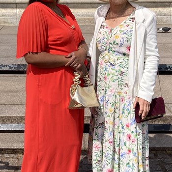 Janet Worroll and her guest Christine Jaricha attend the Buckingham Palace Garden Party