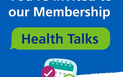 Membership graphic that says 'You're invited to our Membership Health Talks'