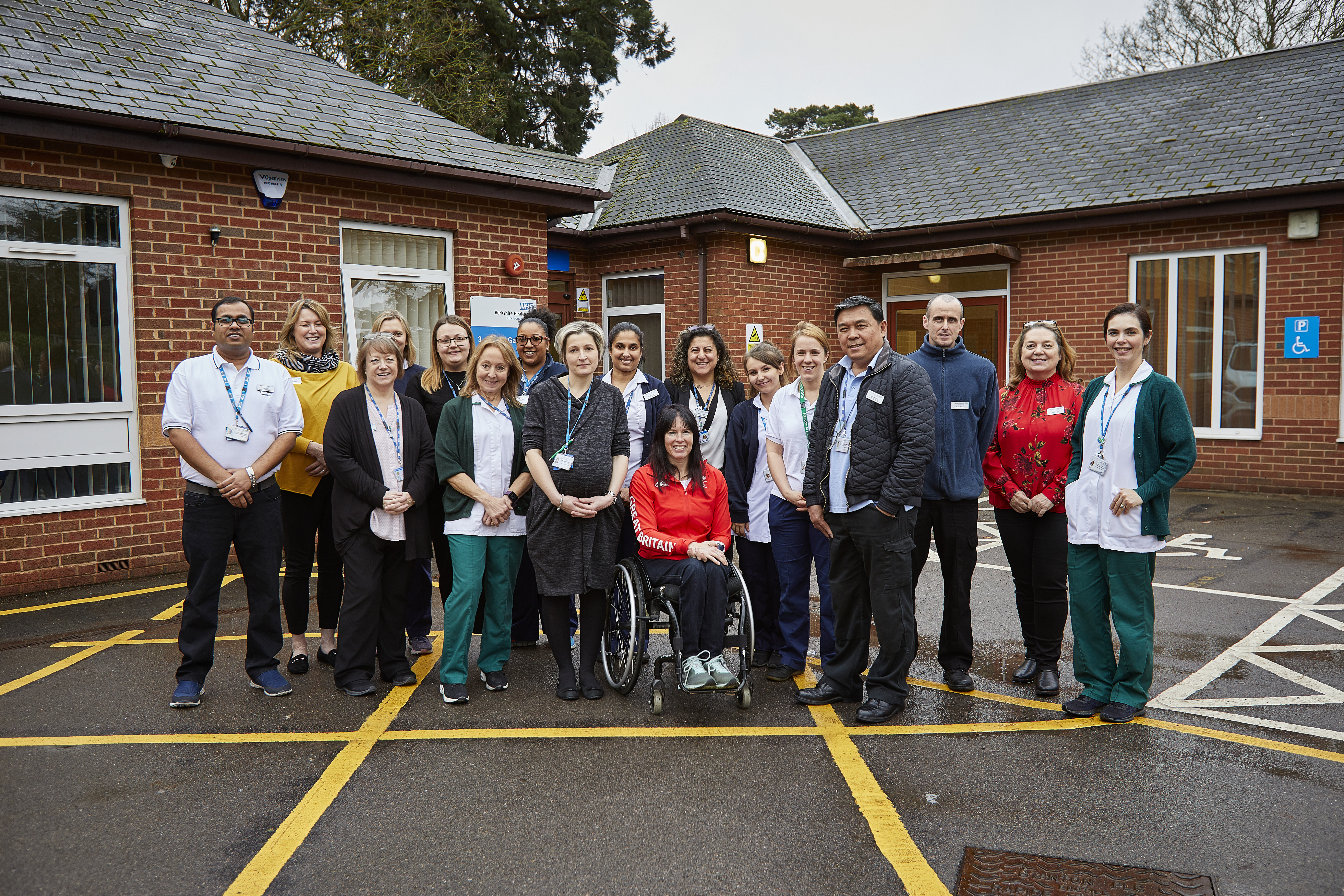 Photo of the team and Paralympian and service user Jeanette Chippington at the Abel Gardens clinic opening, after relocating from St Mark’s hospital in January
